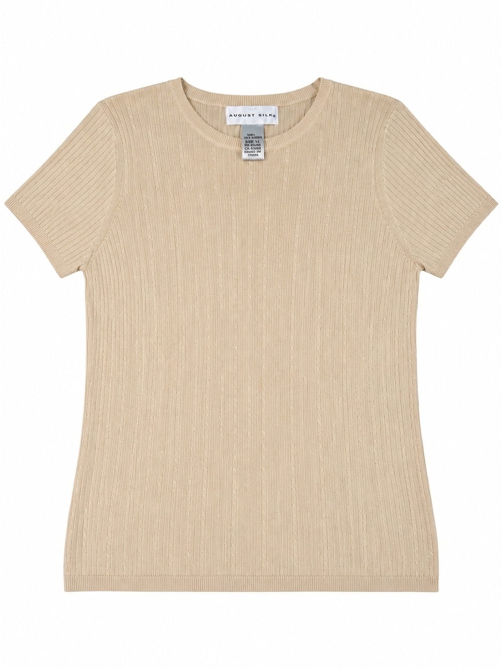 August Silk Women’s 100% Silk Ribbed Knit Short Sleeve Top Beige Size 1X